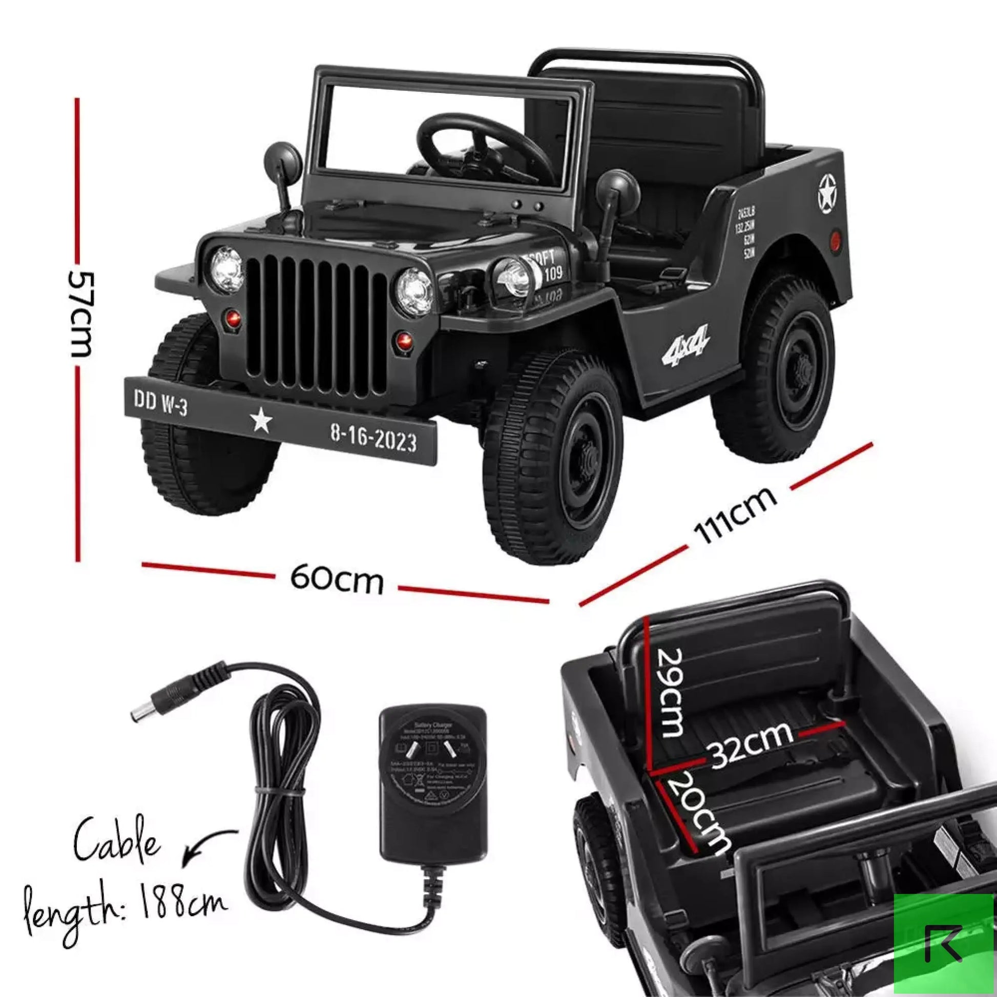 Army Jeep Kids Black Electric Ride On Car - Kids ride on electric car