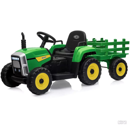 ROW KIDS Electric Battery Operated Ride On Tractor Toy, Remote Control, Green and Yellow