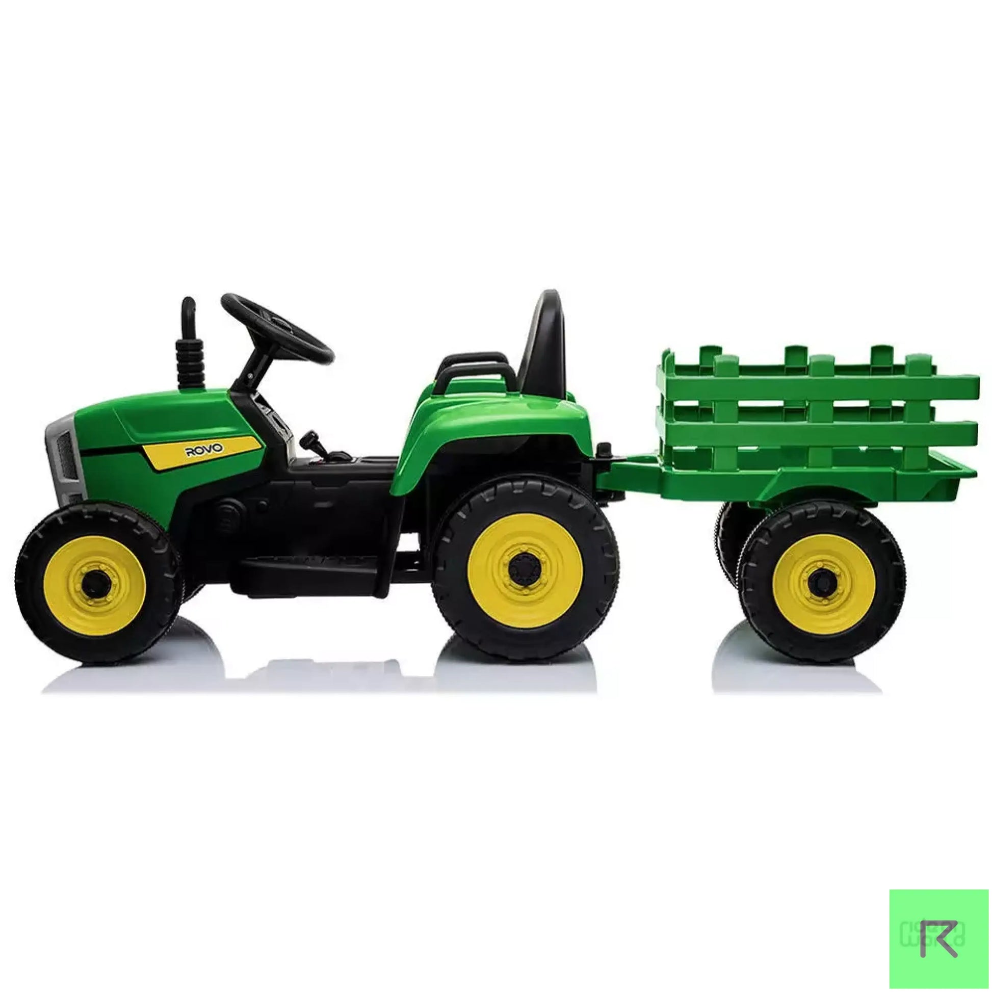 ROW KIDS Electric Battery Operated Ride On Tractor Toy, Remote Control, Green and Yellow