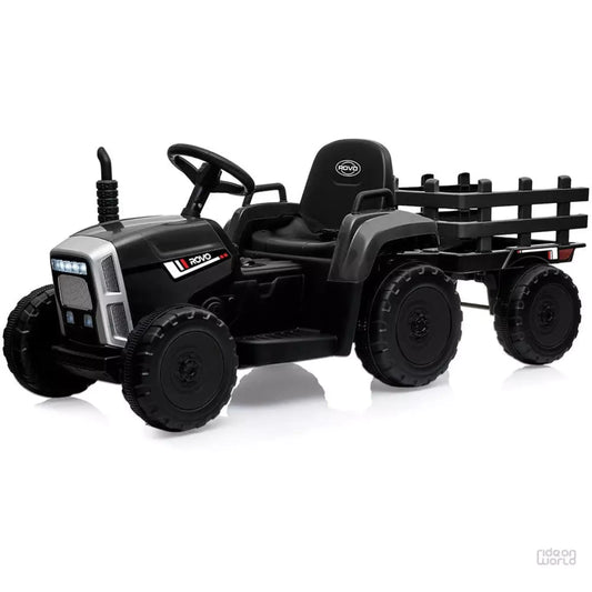 ROW KIDS Electric Battery Operated Ride On Tractor Toy, Remote Control, Black