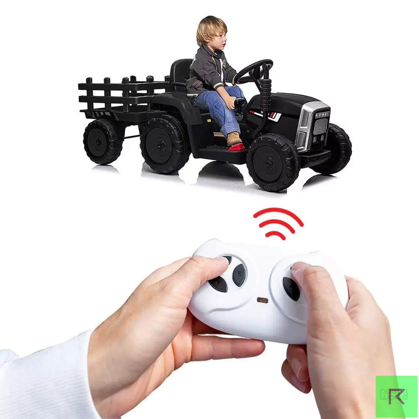ROW KIDS Electric Battery Operated Ride On Tractor Toy, Remote Control, Black