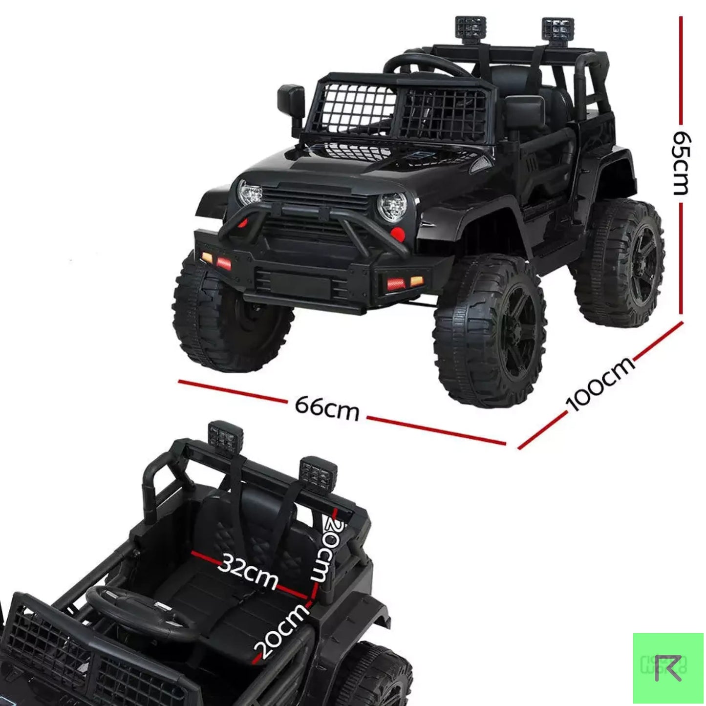 ROW KIDS Kids Ride On Car Electric 12V Car Toys Jeep Battery Remote Control Black