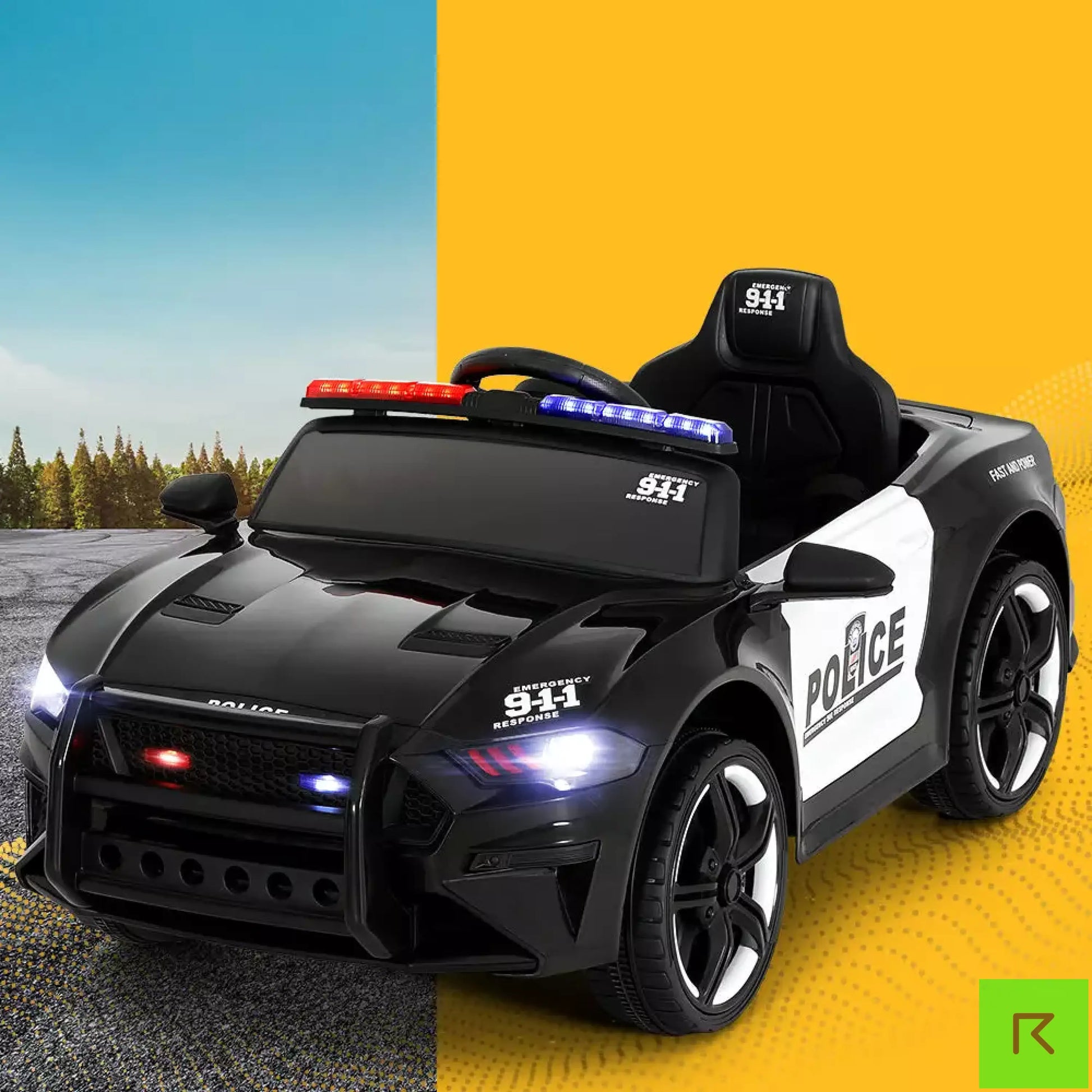 Police Kids Black Ride On Electric Car - KIDS RIDE