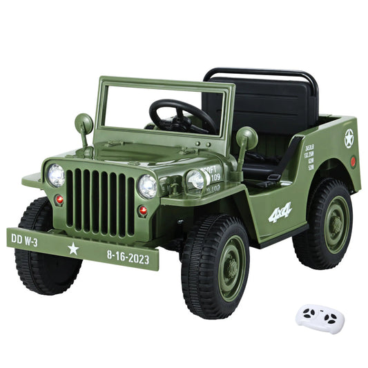 Rigo Kids Electric Ride On Car Jeep Military Off Road Toy Cars Remote 12V Olive - Baby & Kids > Ride on Cars Go-karts &