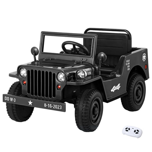 Rigo Kids Electric Ride On Car Jeep Military Off Road Toy Cars Remote 12V Black - Baby & Kids > Ride on Cars Go-karts &