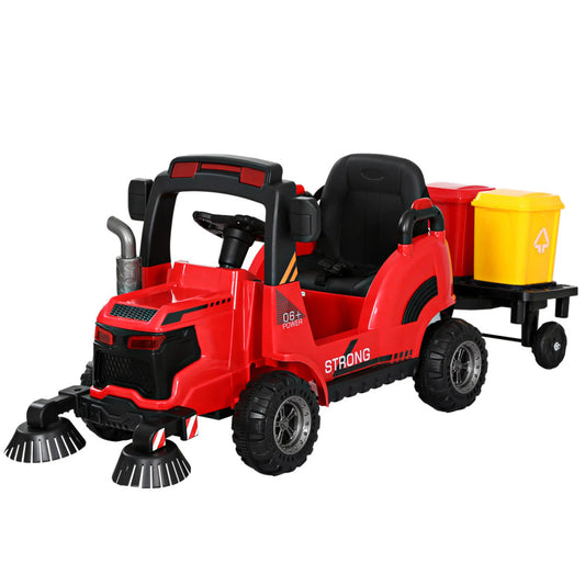 Rigo Kids Electric Ride On Car Street Sweeper Truck Toy Cars Remote 12V Red - Baby & Kids > Ride on Cars Go-karts &