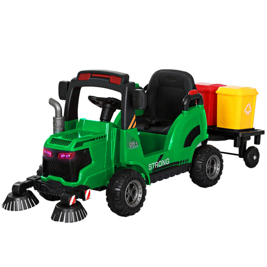 Rigo Kids Electric Ride On Car Street Sweeper Truck Toy Cars Remote 12V Green - Baby & Kids > Ride on Cars Go-karts &