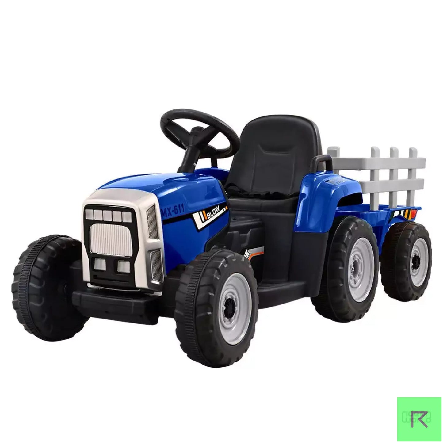 ROW KIDS Ride On Car Tractor Trailer Toy Kids Electric Cars 12V Battery Blue