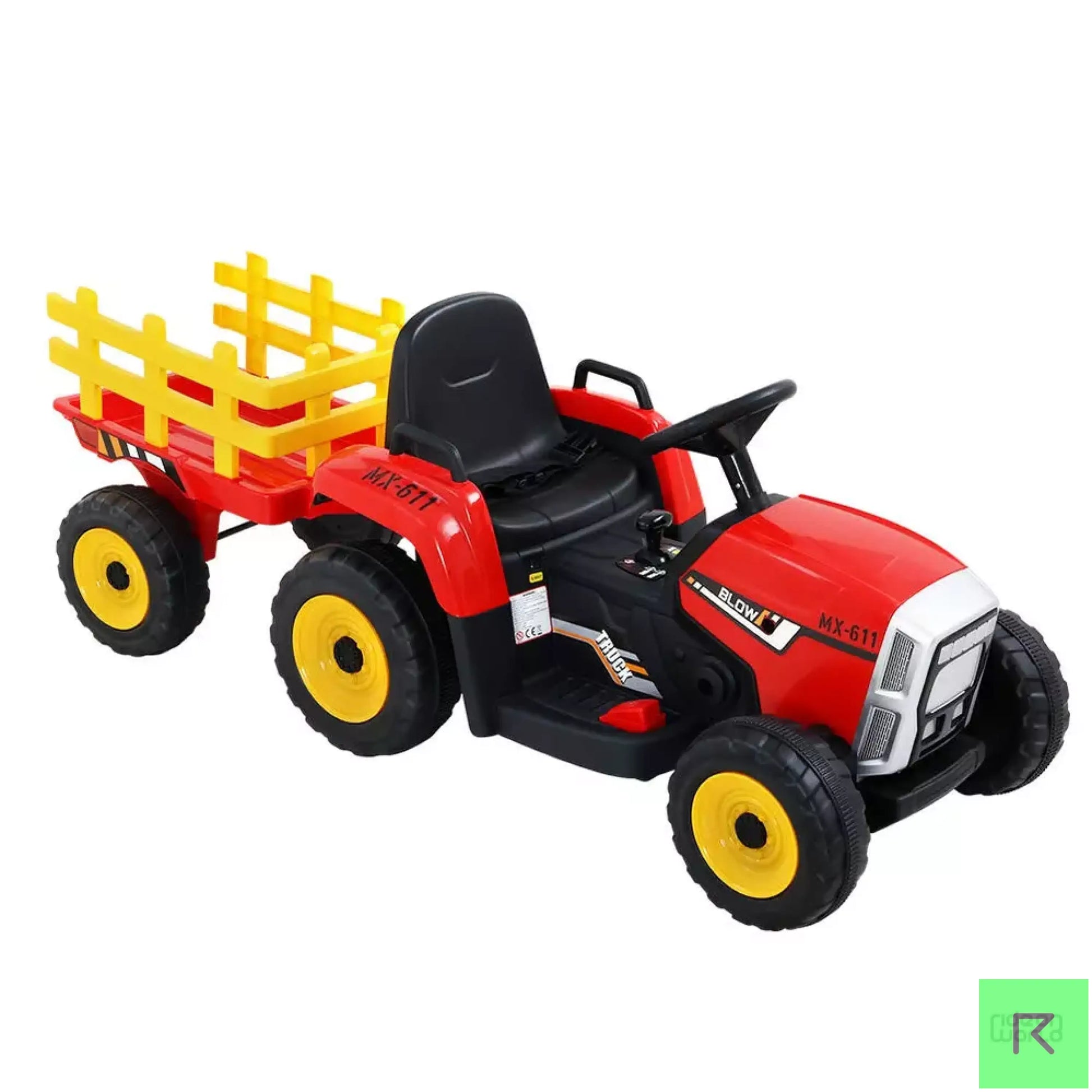ROW KIDS Ride On Car Tractor Trailer Toy Kids Electric Cars 12V Battery Red