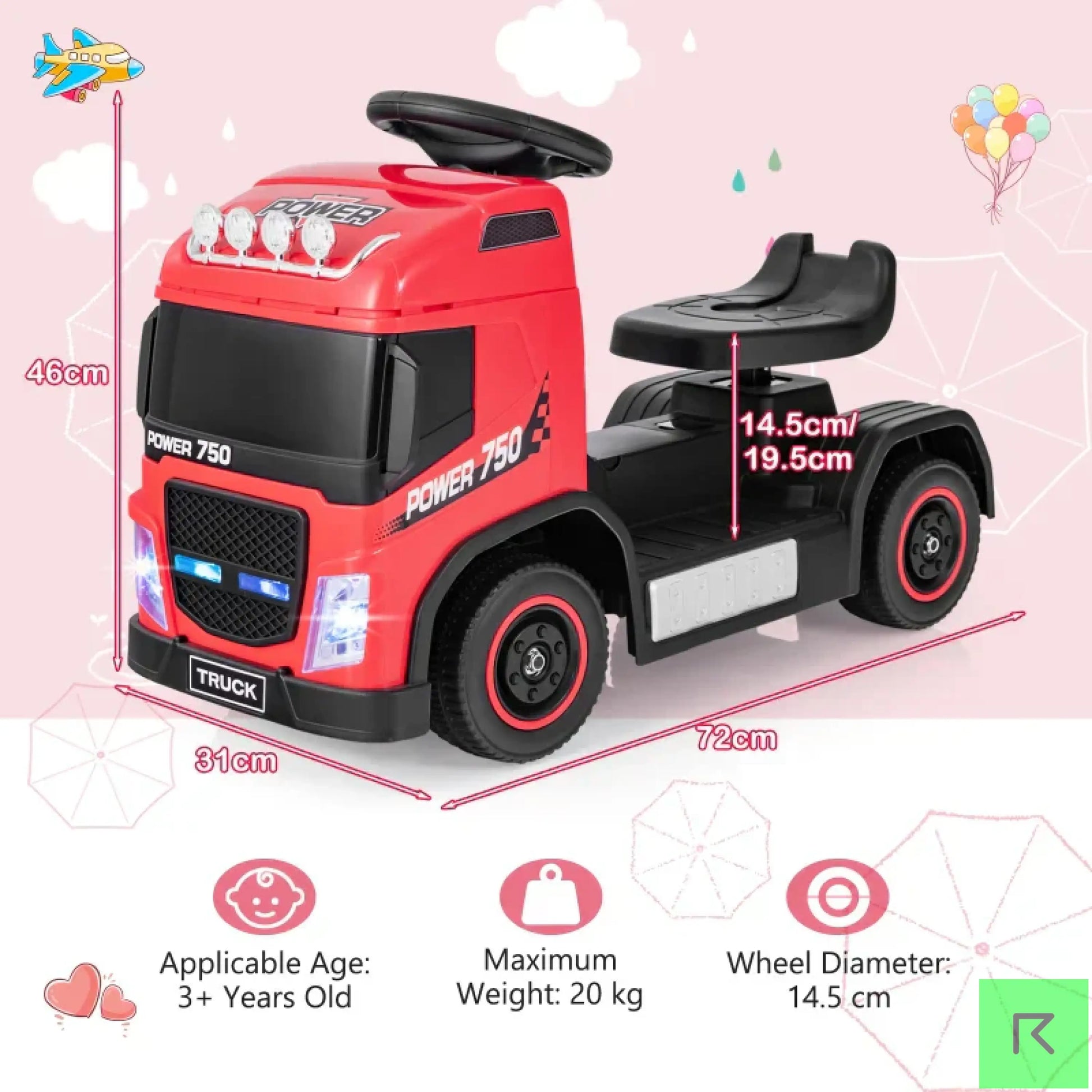 Truckster Pink Kids Ride On Push Truck - Truck